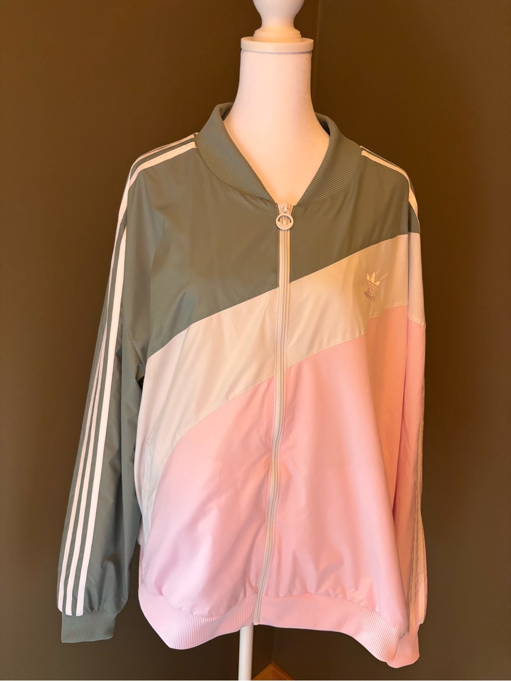 adidas Pink, Sage & White Colorblock Bomber Jacket women’s L